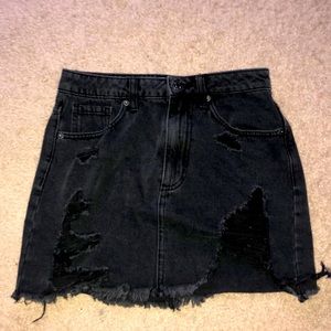 Black ripped jean skirt